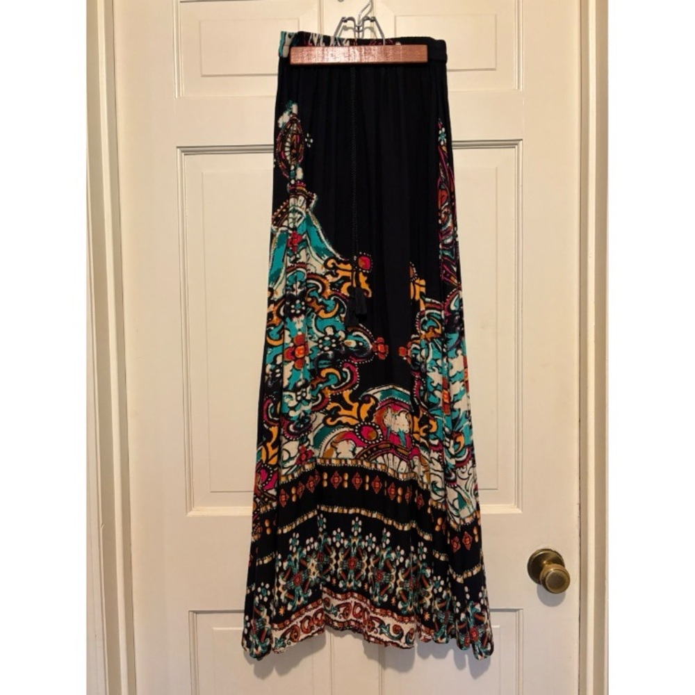 Earthbound women’s maxi skirt black multicolored long boho party travel costume